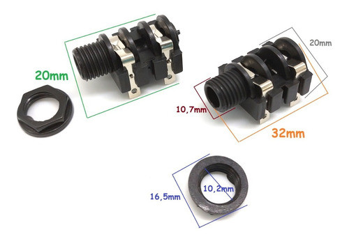 Kit 2 Jack P10 Fêmea Mono Para Caixa De Som Stcom 1