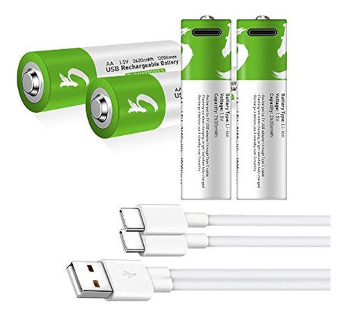 Batería Recargable De Iones De Litio Usb-c Aa, Indicador De 0