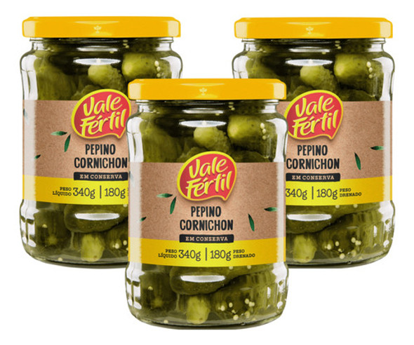 Pepino Cornichon Vale Fértil 340g - Kit 3 X 340g 0