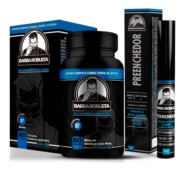 Kit Preenchedor Pincel E Multivitamínico Para Barba Robusta 0
