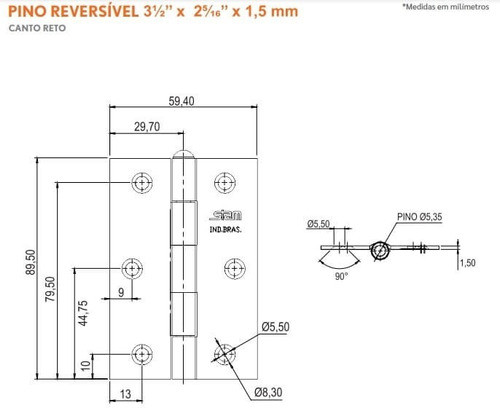 Kit Jogo Dobradiça Aço Zincada 3,5p Cartela Com 3 Peças Stam 1