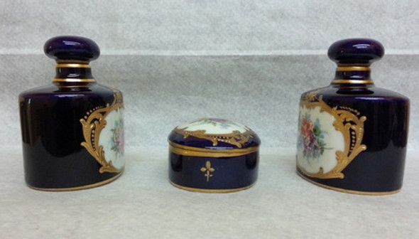 Juego De Toilette Alhajero Y 2 Perfumeros Azul Cobalto Y Oro 1 Juego De Toilette Alhajero Y 2 Perfumeros Azul Cobalto Y Oro 1