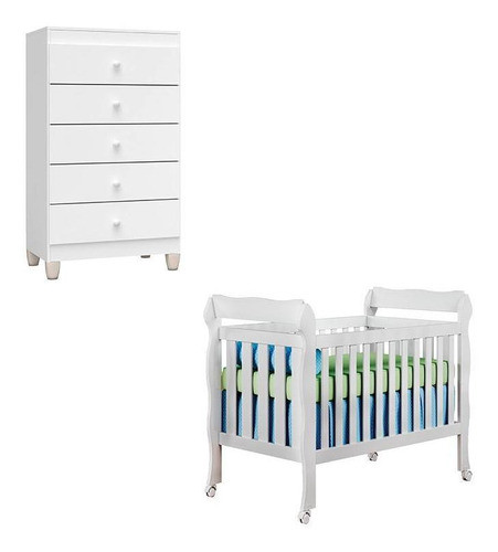 Berço Americano Lila E Cômoda Gaveteiro Ternura Baby Branco 0