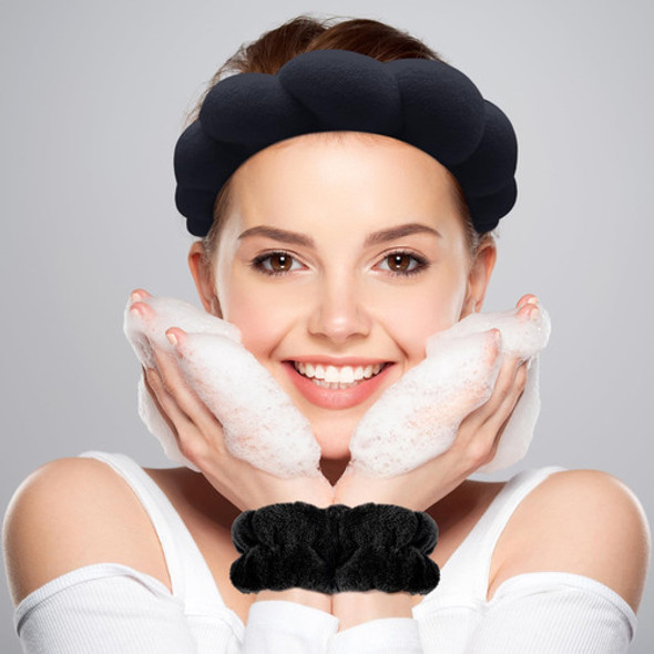 Vincha Cosmetologica +2 Muñequeras Tela Soft Negro Full 1