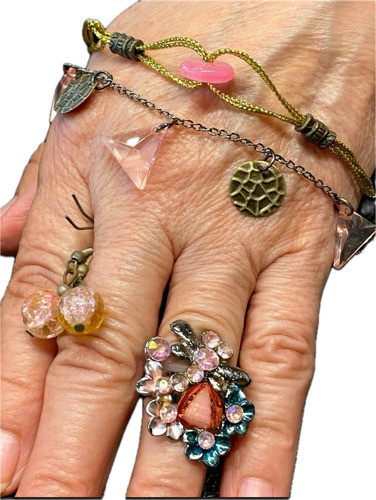 Luli Lote Set Rosa Salmon Anillo Caravanas Pulsera Cristal 0