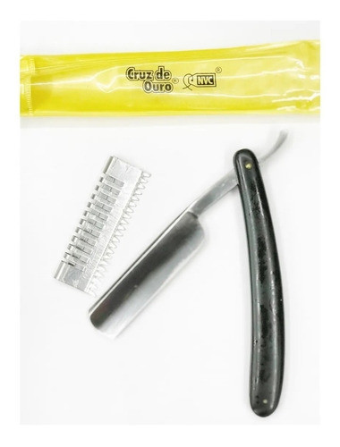 Navalha De Barbear Profissional Com Pente Cruz De Ouro 0