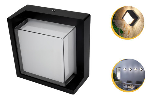 Kit 2 Arandela Sauna 8w Quadrada Preta Prova D'agua Moderna 1