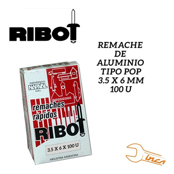 Remache Pop Aluminio 3,5 X 6 Mm  Caja X 100 Unidades Ribot 1
