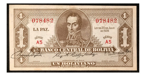 Bolivia 1 Boliviano 1928 Serie A5 Exc Pick 128a 0