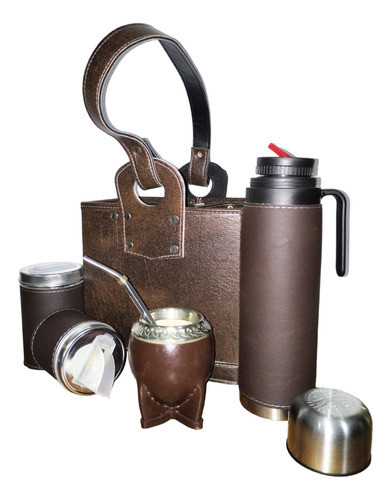 Kit Matero Completo Canasta Y Mate Cuero Termo 1 L Reforzado 0
