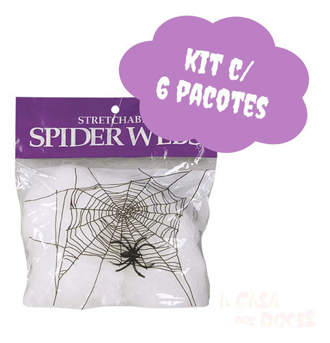 Teia De Aranha Falsa Decoração Halloween Kit 6 Pacotes 1