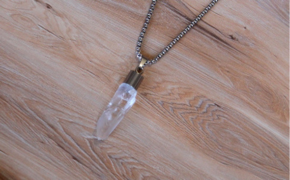 Cuarzo Lemuriano Punta Natural Dije Y Cadena De Acero 316 L 1