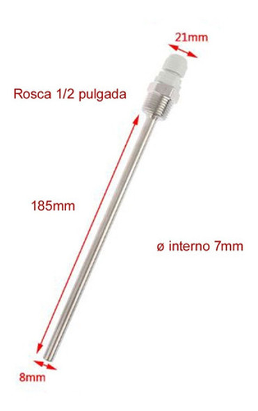Termopozo Para Termómetro Vástago De 185mm Rosca 1/2 Pulgada 1