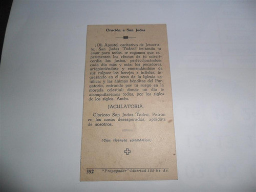 Antigua Estampita Oracion A San Judas Jaculatoria Propagador 1