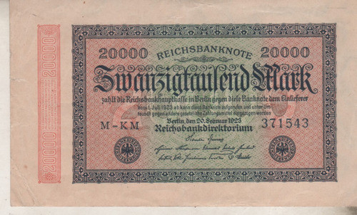 Antiguo Billete De * Alemania * 20000 Marcos - Año 1923 0