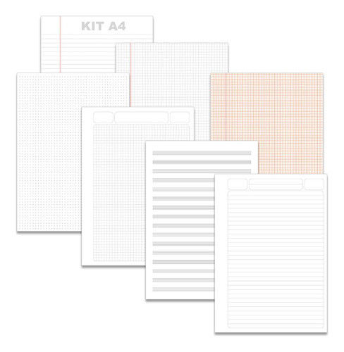 Kit Hojas A4 Rayadas Cuadriculadas Bullet Imprimibles 0