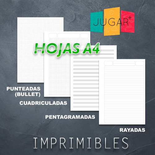 Kit Hojas A4 Rayadas Cuadriculadas Bullet Imprimibles 1