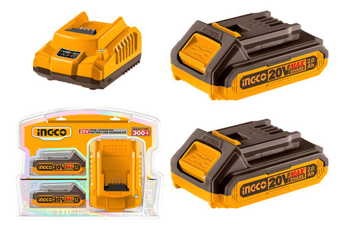 2 Baterías Litio Ion 2.0ah + Cargador Rápido Línea 20v Ingco 0