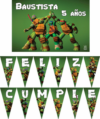 Tmnt | Tortuga Ninja Poster Y Banderin Decoracion Cumpleaños 0
