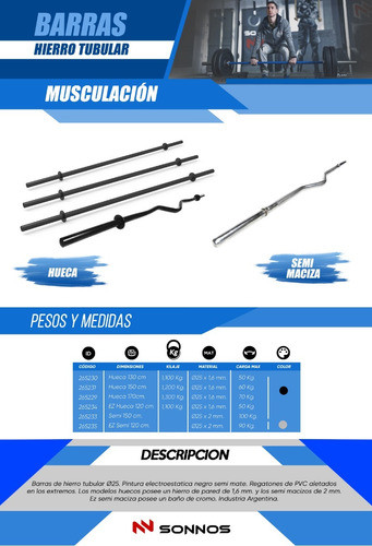 Barra Ez 1,30 Mts. Con Topes Pintura E-poxy Para Pesas 1