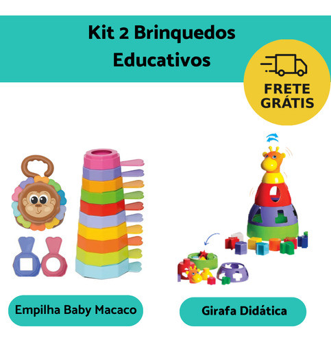 Kit 2 Brinquedo Educativo Encaixar Empilhar Bebe 1ano 1