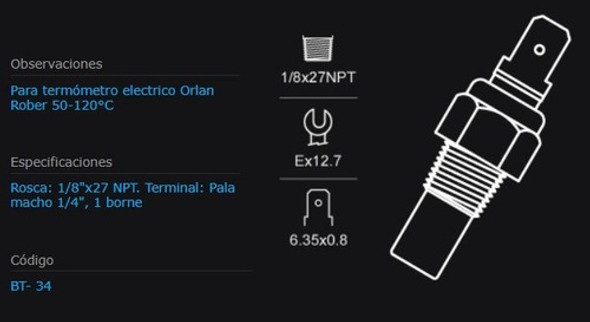 Bulbo De Temperatura De Agua Universal 1/8  X 27 Npt 1