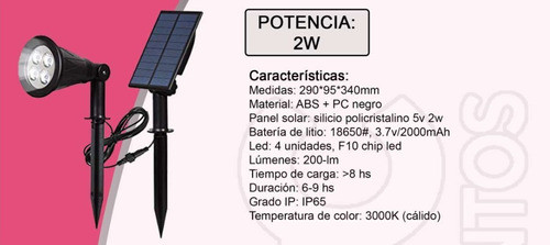 Foco Led Solar Jardin C/ Cable 3m 2w 3000k Negro Sol_114 1