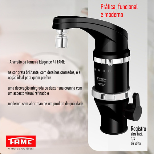 Torneira Elétrica Para Bancada Desengordura Fácil 4t Preta 1