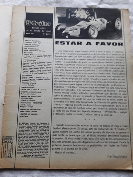 Revista El Gráfico N° 2415 Año 1966 Fangio Y Bordeu F3 1 Revista El Gráfico N° 2415 Año 1966 Fangio Y Bordeu F3 1