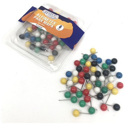 200 Alfinetes Coloridos Brw- Para Mapas- Quadro Cortiça -6mm 1