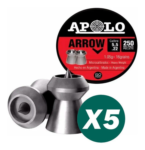 Balines Apolo Arrow 5.5 X 250unid 16 Grains - 5 Unid 1