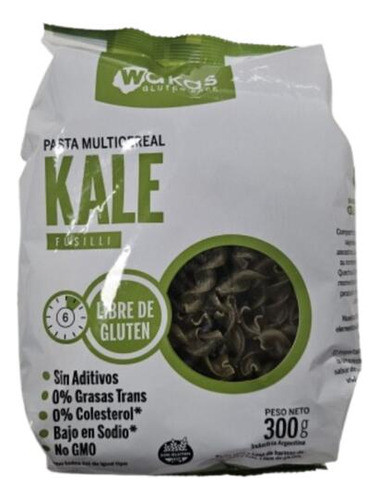 Pasta Seca Multicereal Fusilli Con Kale Wakas X 300 Gr 0
