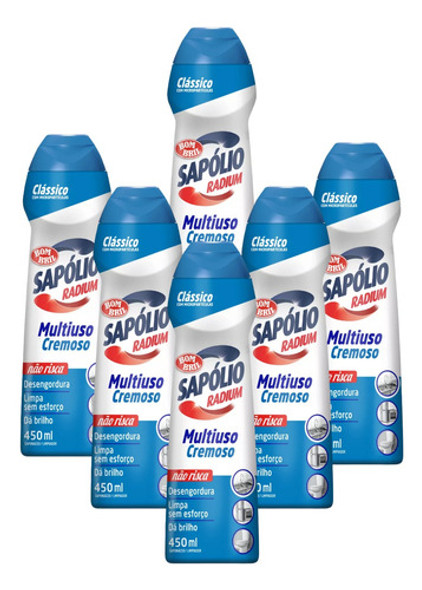 Kit 6 Sapólio Radium Clássico Cremoso 450ml Mais Limpo 0