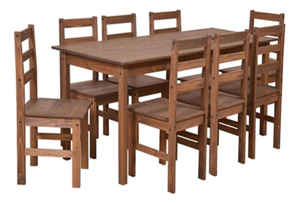 Juego De Comedor Mesa + 8 Sillas En Madera Castaño 0