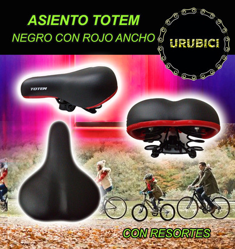 Asiento Para Bicicleta Ancho Con Resortes Negro C/rojo Totem 1