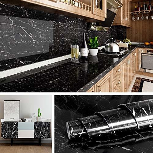 Vinilo Autoadhesivo Waterproof Marmol Negro 40cm X 10m 0