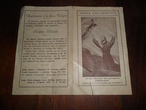 Antigua Estampita Obra Eucaristica San Francisco Florecillas 0