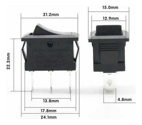 Llave Tecla Mini On Off Negra 12v - 2 Patas X 5 Unidades 1