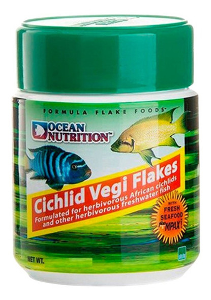 Cichlid Vegi Flakes Ocean Nutrition 70gr Alimento Acuario 0