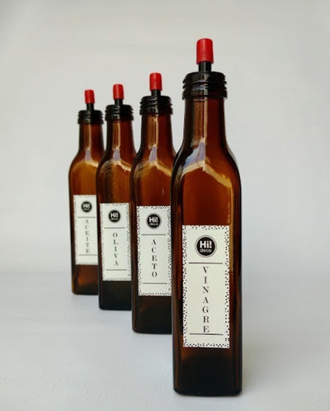 Botella Aceite Vidrio 250cc Ámbar C/tapa Y Vert.+vinilo 4un 0