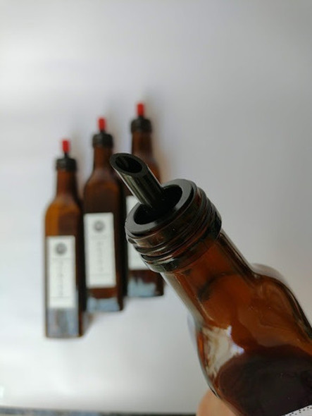 Botella Aceite Vidrio 250cc Ámbar C/tapa Y Vert.+vinilo 4un 1