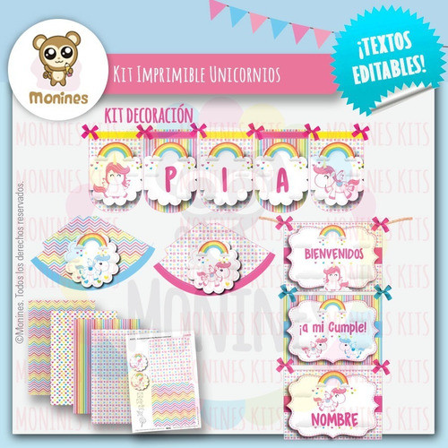 Unicornios Kit Imprimible Cumpleaños ¡con Texto Editable! 1