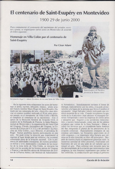 Aviacion Centenario Saint Exupery En Montevideo Tapa Y Nota 1