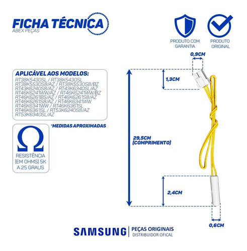 Sensor Temperatura Refrigerador Samsung Rt38 Rt46 Rt53 Nf 1