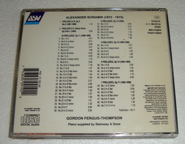 Fergus Thompson Scriabin Complet Piano 3 Preludes 1887/96 Cd 1