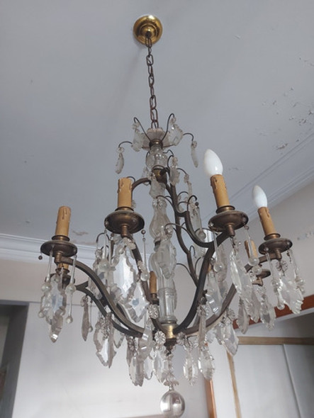 Araña Antigua De Bronce  Y Vidrio 9 Luces. No Envío 0