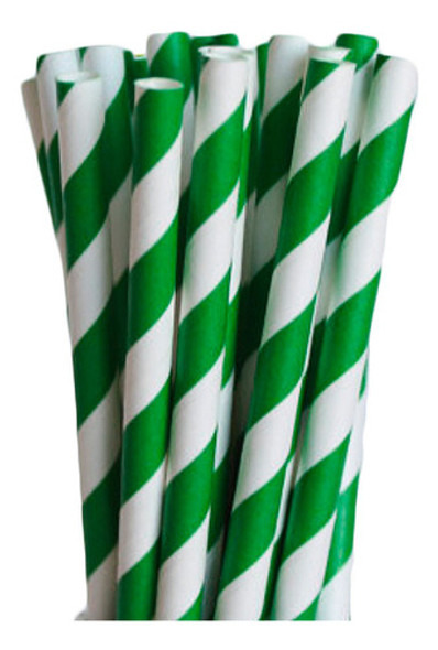 Canudos De Papel Listrado Verde Escuro (20 Unidades) 0