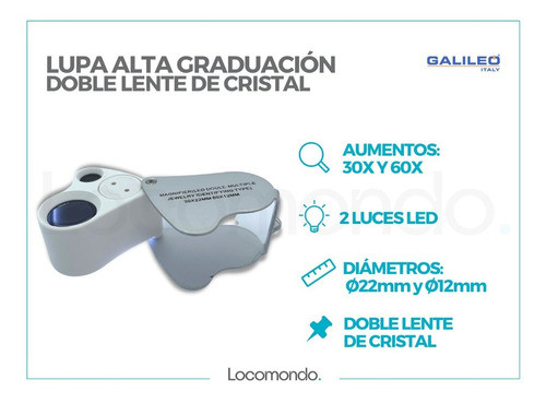 Lupa Alta Graduación Galileo Luz Led 30x 60x + Bateria Pila 1
