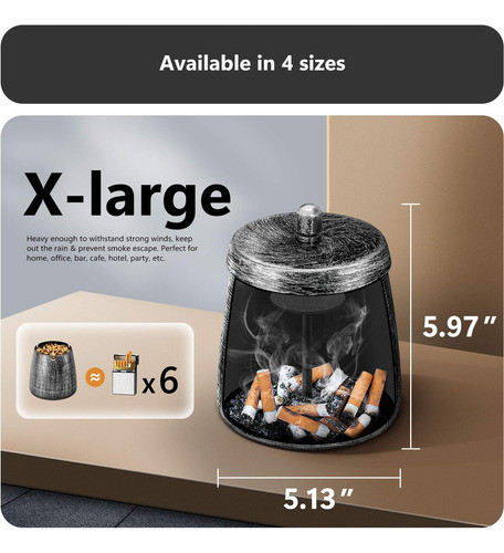 Cenicero Con Tapa, A Prueba De Viento, Sin Humo, Xl, V 1