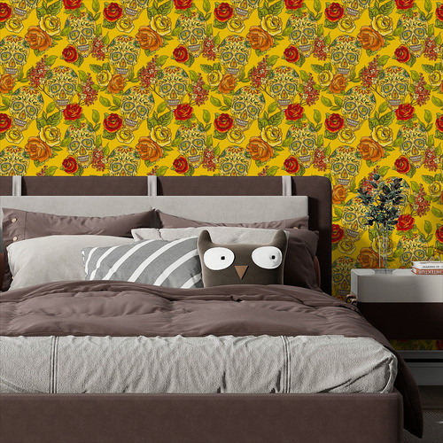 Papel De Parede Adesivo Mexicana Amarelo Caveira 2m 0